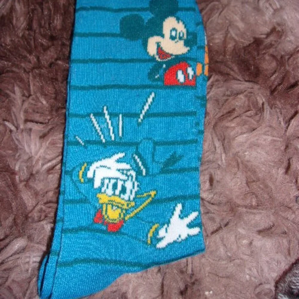 Disney Mickey Donald Duck Goofy Tall Crew Socks Blue size 6-12 Dopine